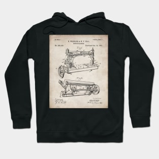 Sewing Machine Patent - Seamstress Craft Sewing Room Art - Antique Hoodie